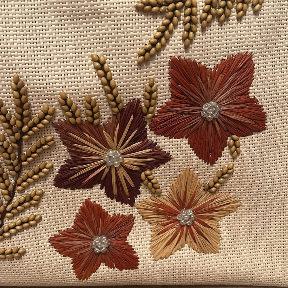 Vintage Preston & York 100% Straw Embroidered Bag